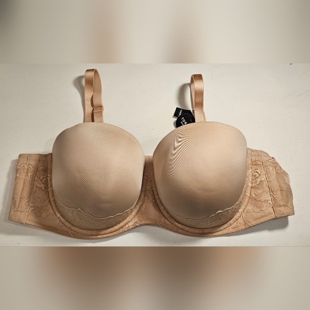 NWT Torrid 46C Strapless Push Up Lace Sling Straight Back Bra Rose Dust